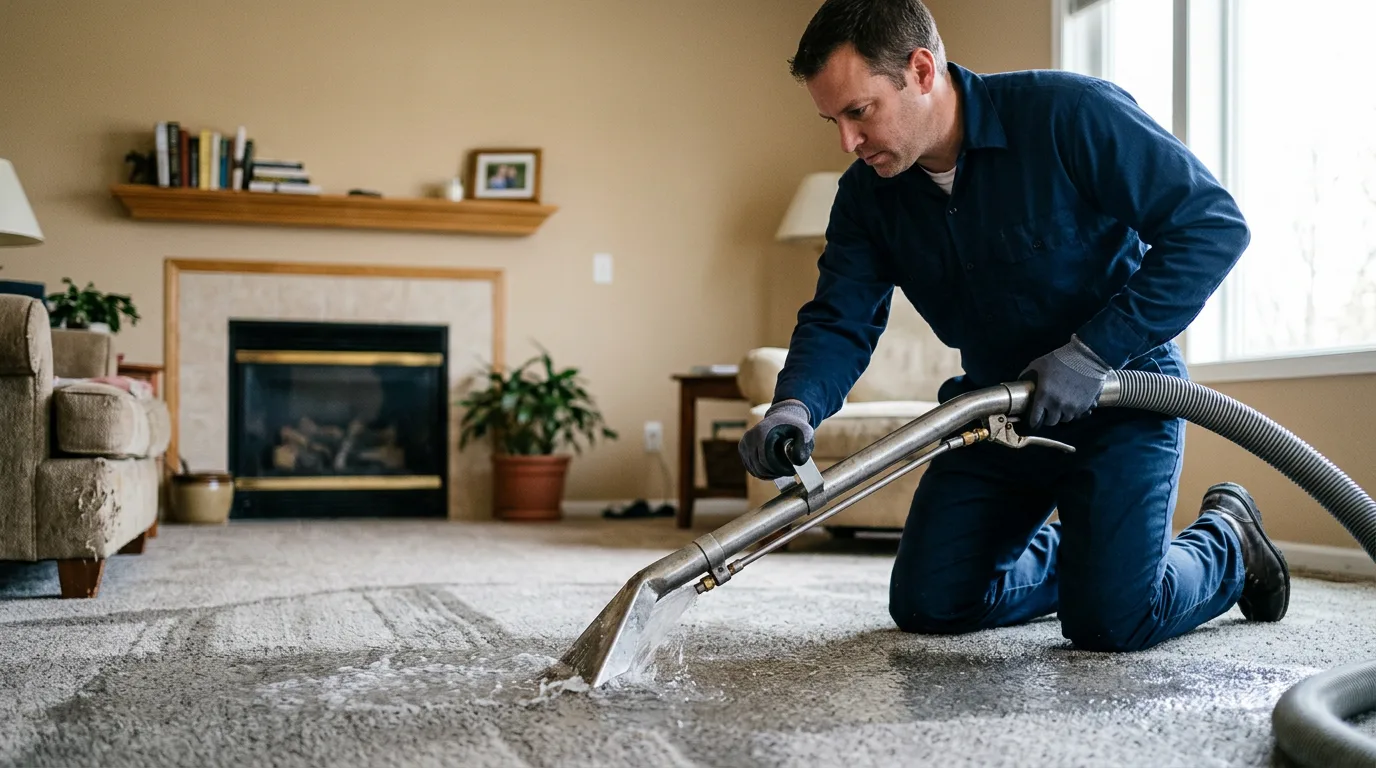 Water damage restoration technician working near Belknap, IL